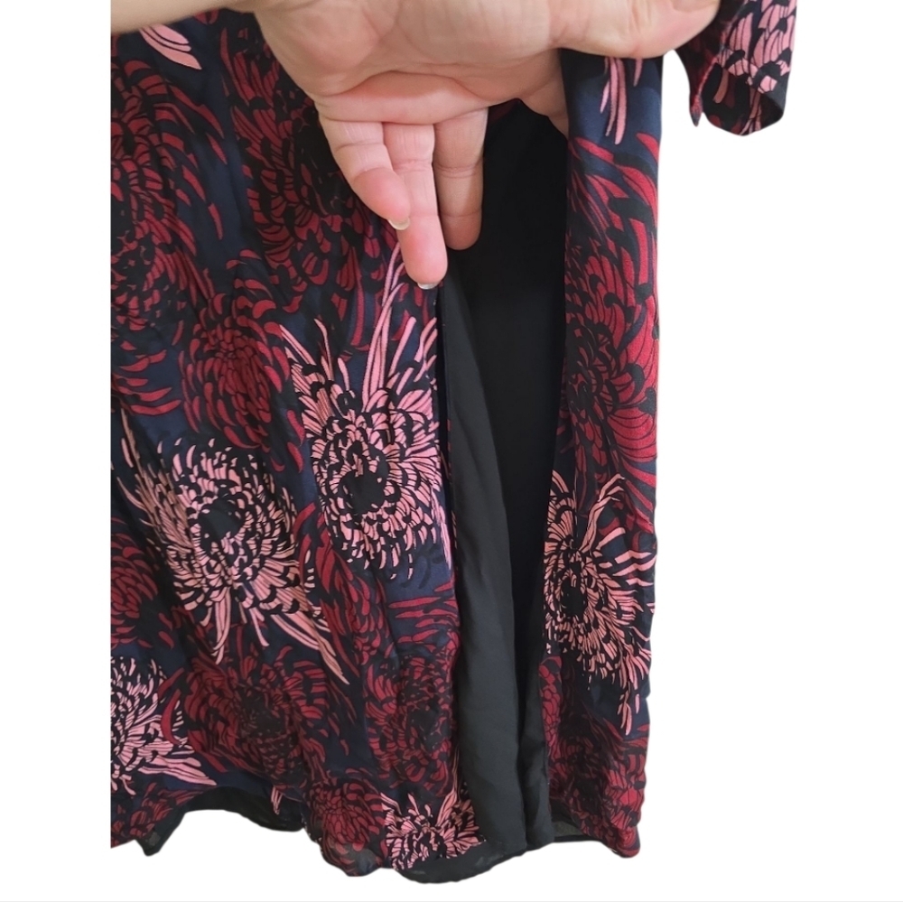 A.L.C. Bailey Print Surplice Silk Slit Midi Dress Navy Pink Anstract Floral 14 - Picture 9 of 14